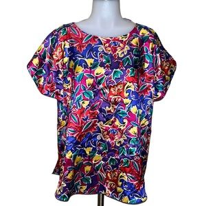 Vintage Lauren Lee Vibrant Print Blouse~Top~L
